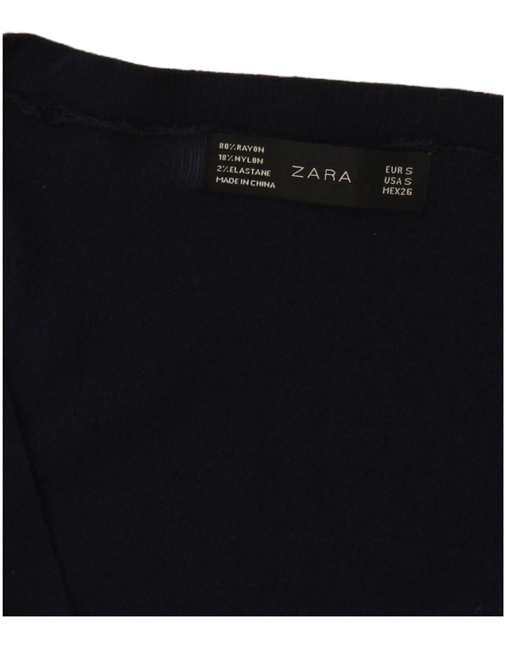 Zara Dame Cardigan Sweater UK 10 Small Navy Blue Rayon