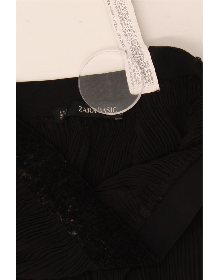 Zara Womens Flare Plisserede Casual Bukser Små W27 L23 Sort Polyester