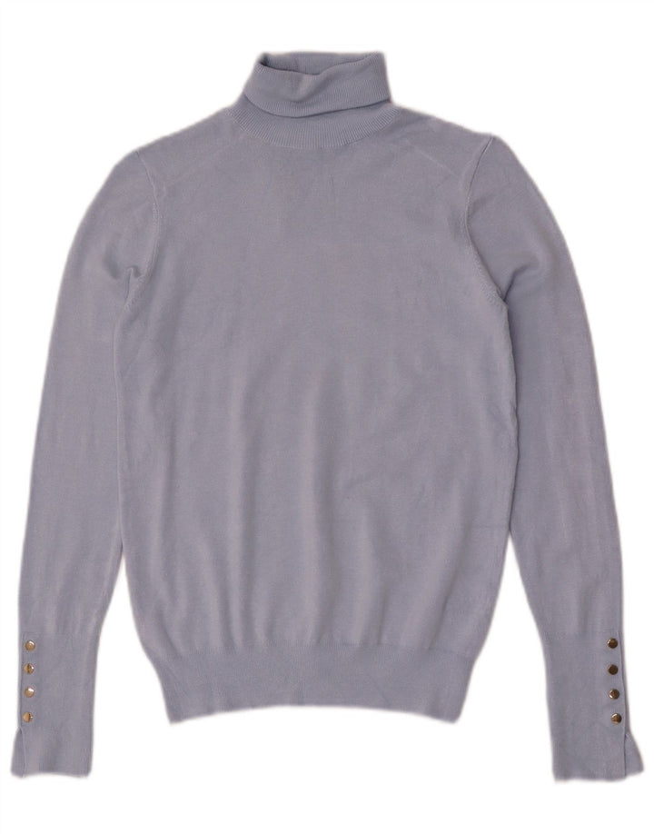 Zara Dame Rullehals Sweater UK 10 Small Blue Viscose