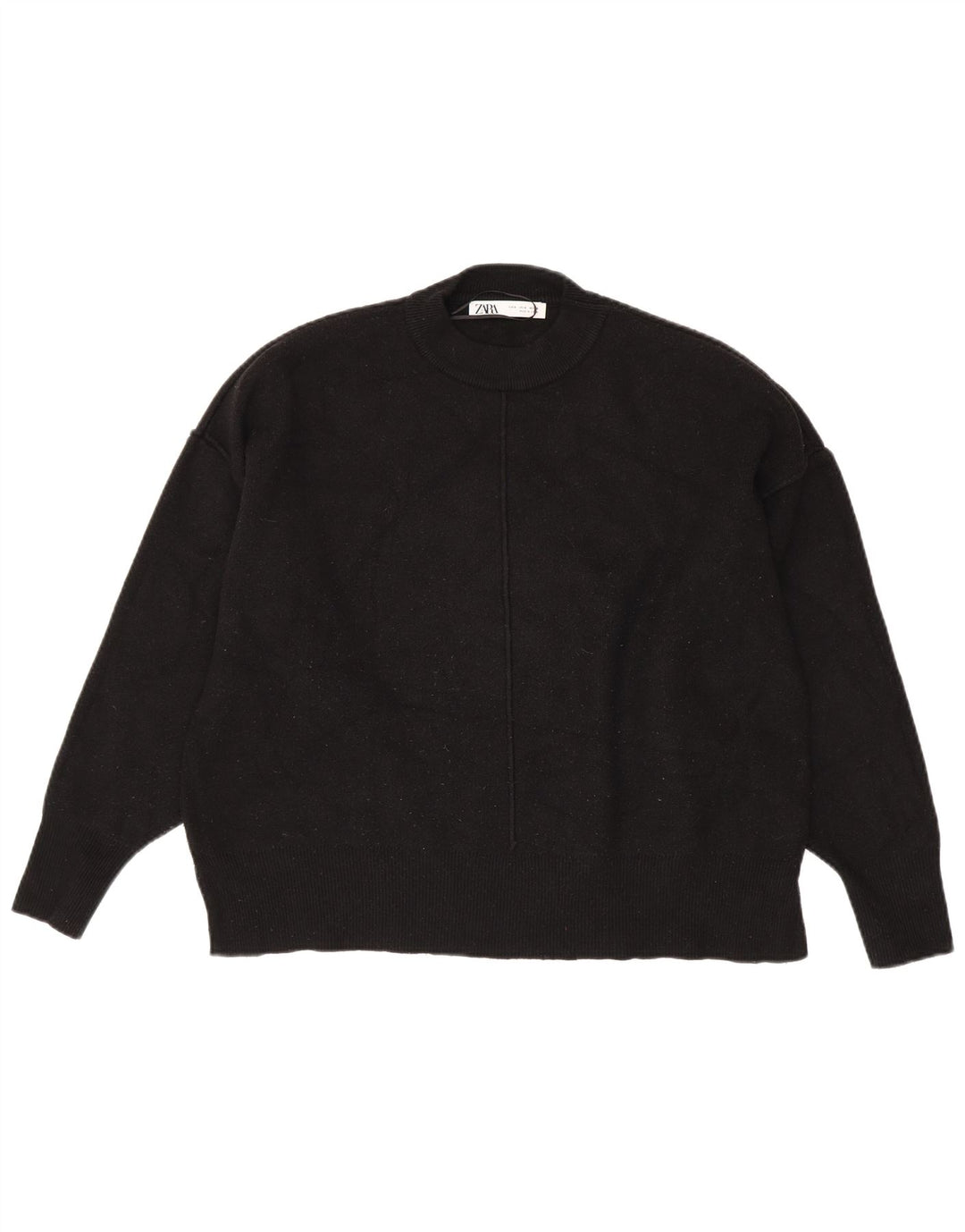 Zara Dame Oversized Crew Neck Jumper Sweater UK 10 Small Black Viscose
