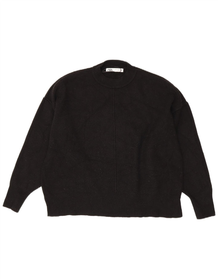 Zara Dame Oversized Crew Neck Jumper Sweater UK 10 Small Black Viscose