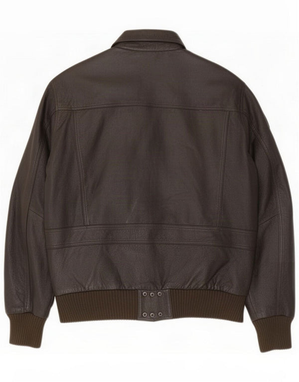 Vintage Herre grafisk læder Flight Aviator Jacket UK 40 Large Brown