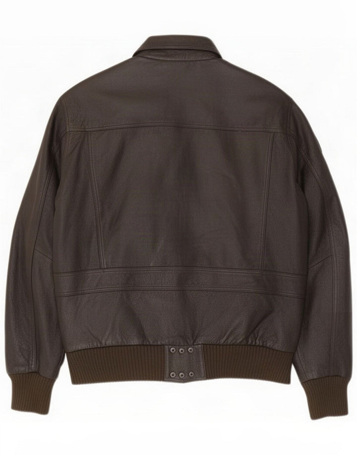 Vintage Herre grafisk læder Flight Aviator Jacket UK 40 Large Brown