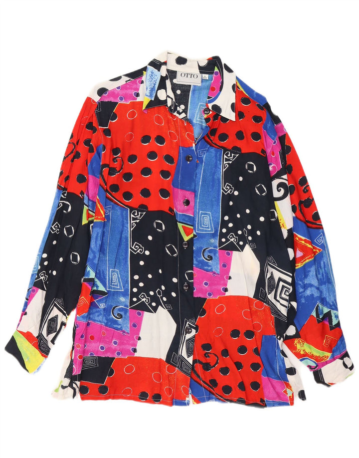 VINTAGE Dameskjortebluse EU 44/46 XL Flerfarvet Patchwork Viscose