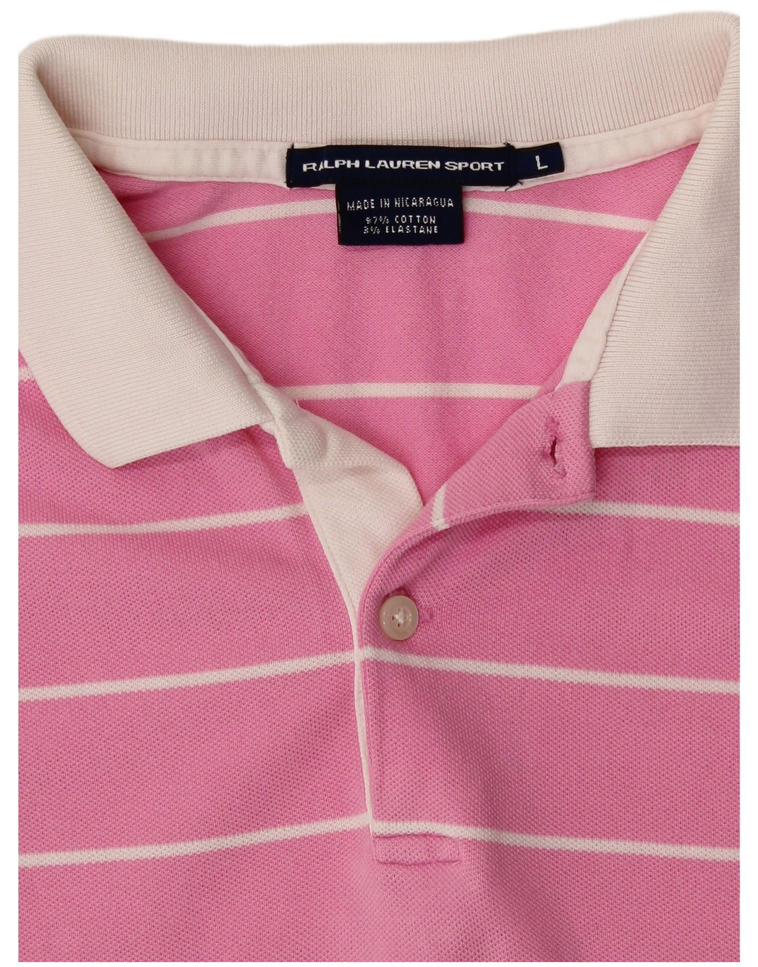 RALPH LAUREN Dame Polo Shirt UK 14 Stor Pink Stribet Bomuld