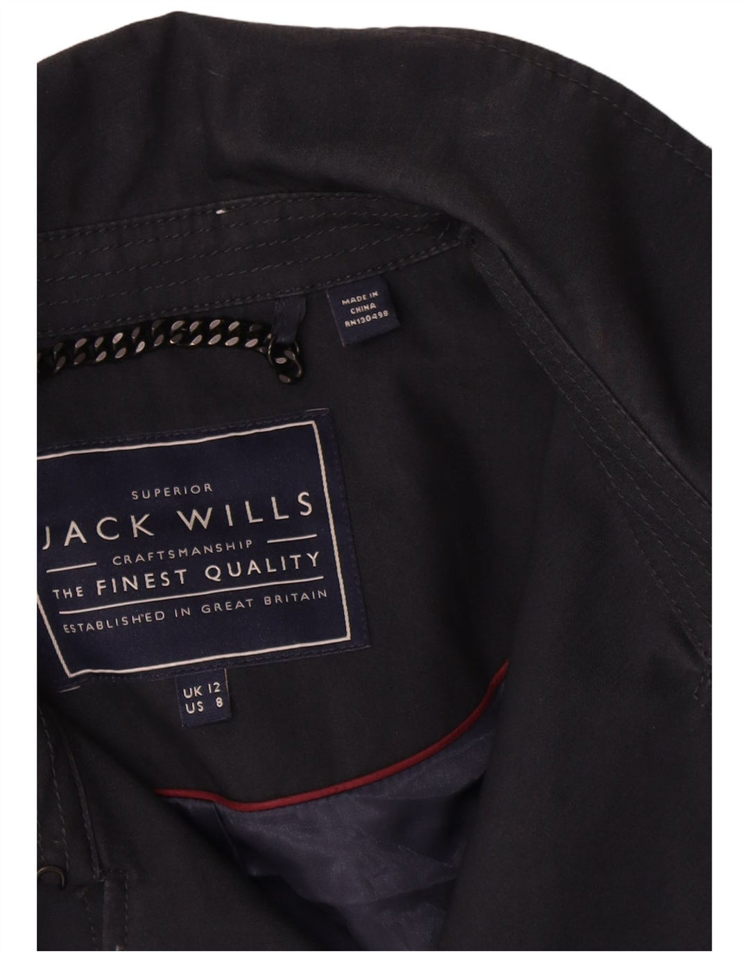 Jack Wills Dame Trench Coat UK 12 Mellem marineblå bomuld