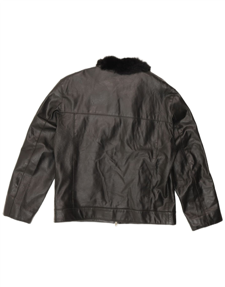 Society Dame Læderjakke UK 20 2XL Sort Læder