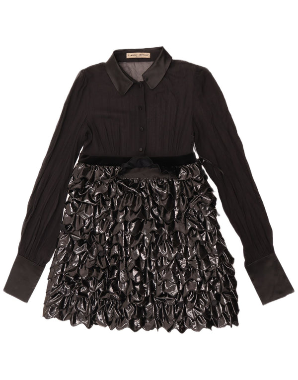 Gilmar Womens Long Sleeve See Through Shirt Dress UK 4 XS Black Silk