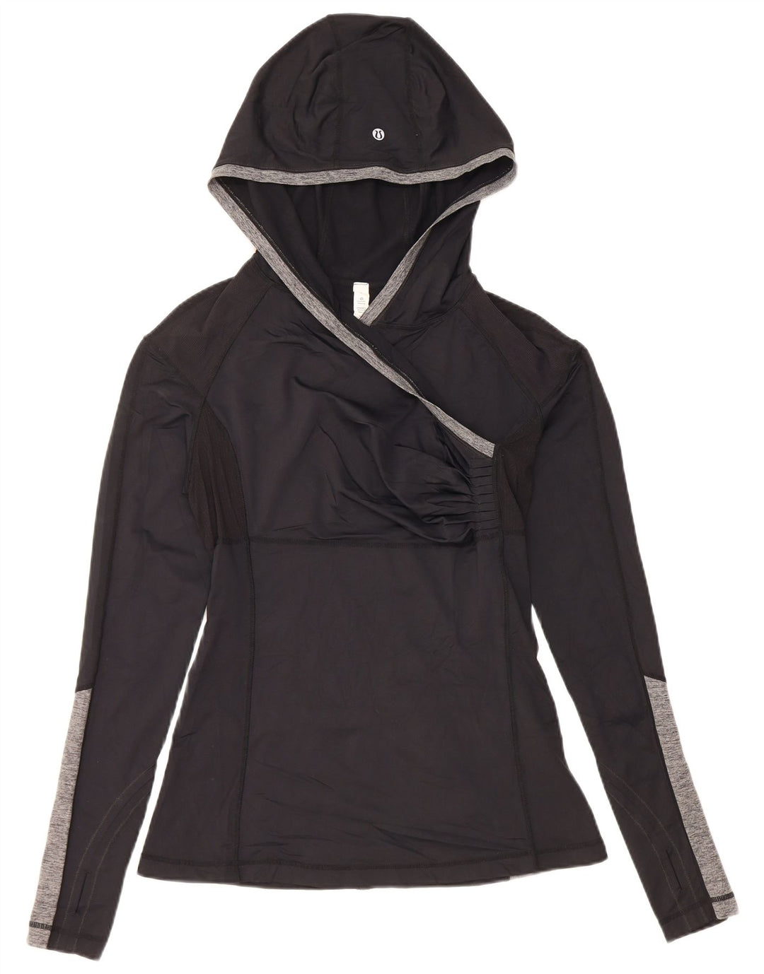 Lululemon Dame Hætte Top Langærmet US 8 Medium Sort Colourblock Nylon