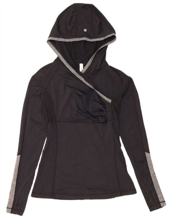 Lululemon Dame Hætte Top Langærmet US 8 Medium Sort Colourblock Nylon
