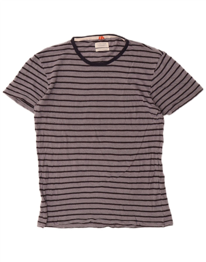 Zara herre T-shirt top mellemgrå stribet hør