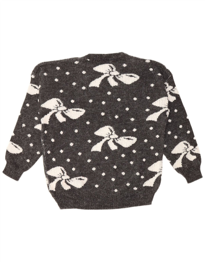 VINTAGE Dame sweater med rund hals DK 16 Stor grå plettet akryl