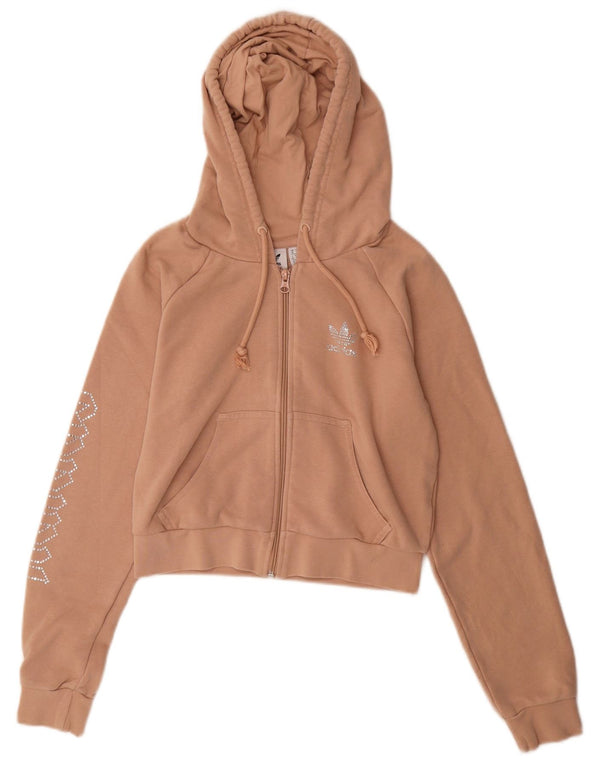 Adidas Womens Crop Graphic Zip Hoodie Sweater UK 10 Small Pink