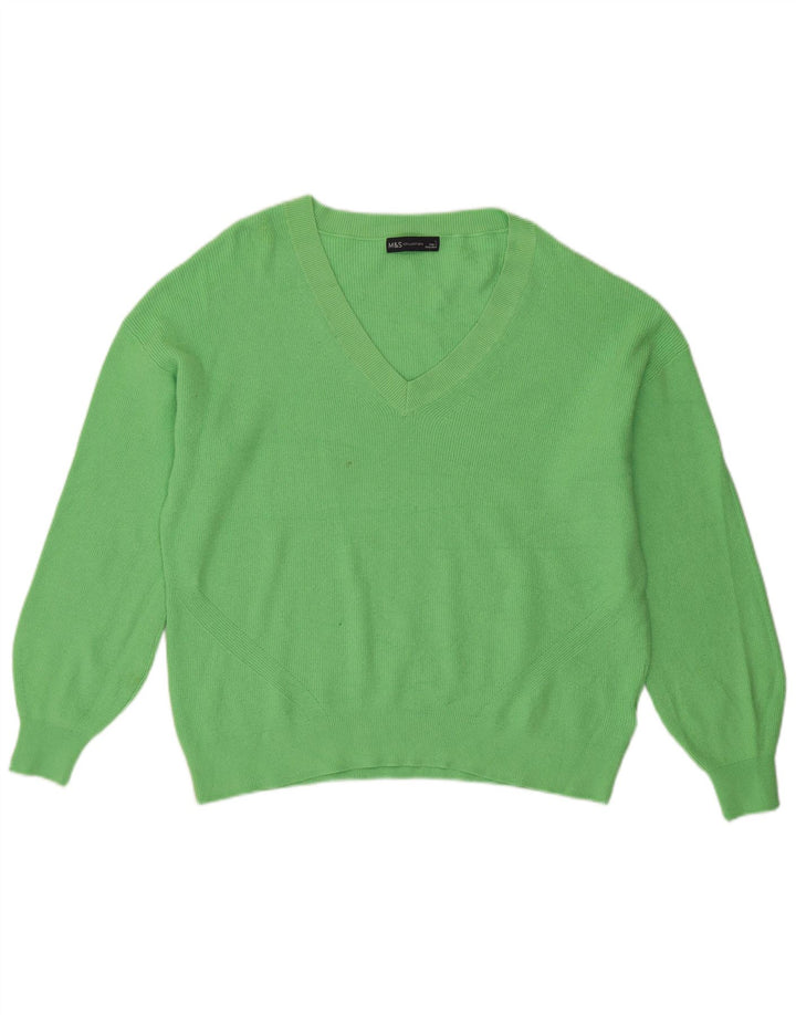 Marks & Spencer Dame V-hals sweater UK 16 Stor grøn viskose