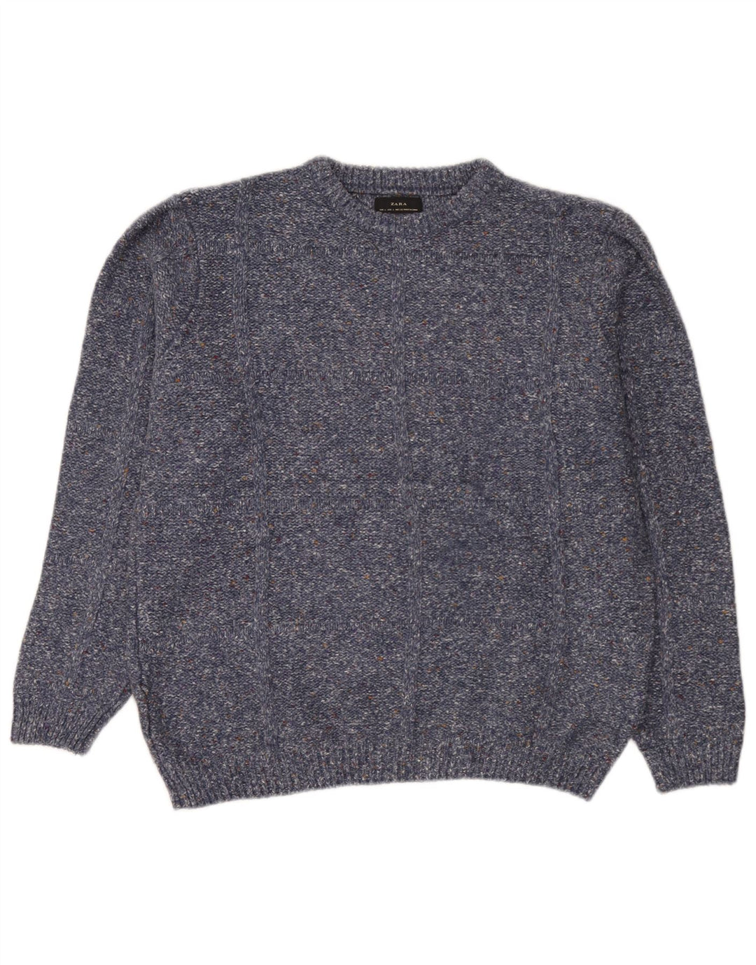Zara Herre Crew Neck Jumper Sweater Large Navy Blue Flecked Acryl