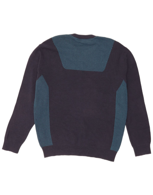 Lacoste Herre Crew Neck Jumper Sweater Størrelse 4 Medium Navy Blue Colourblock