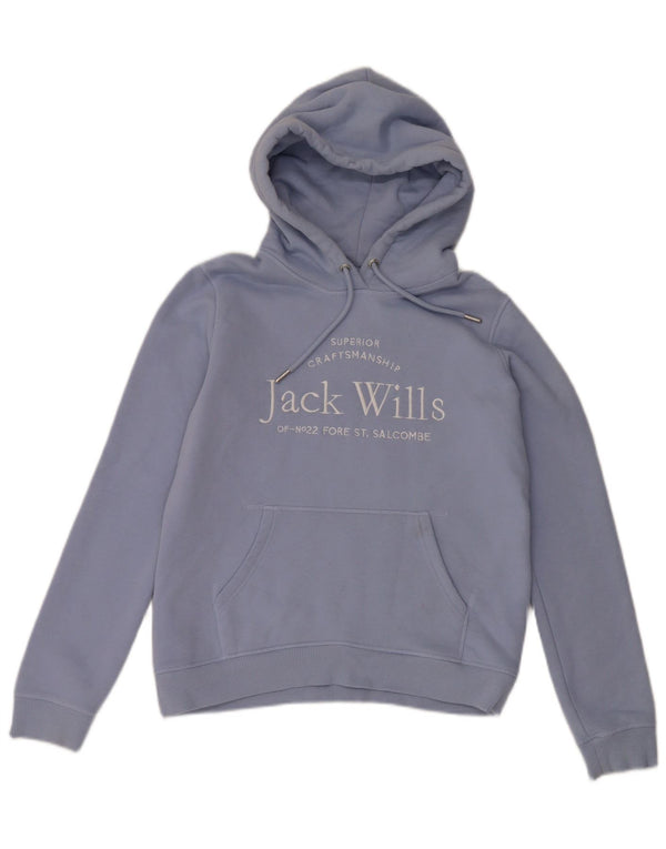 Jack Wills Dame Grafisk Oversized Hoodie Jumper UK 10 Small Blue Cotton