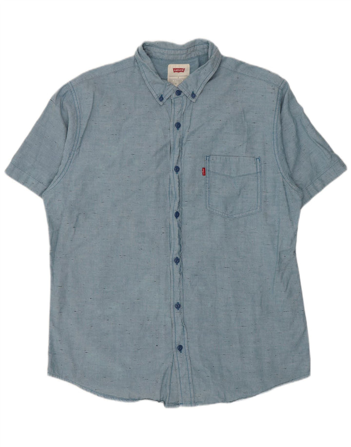 Levi's Kortærmet Herreskjorte Stor Blå Flecked Bomuld