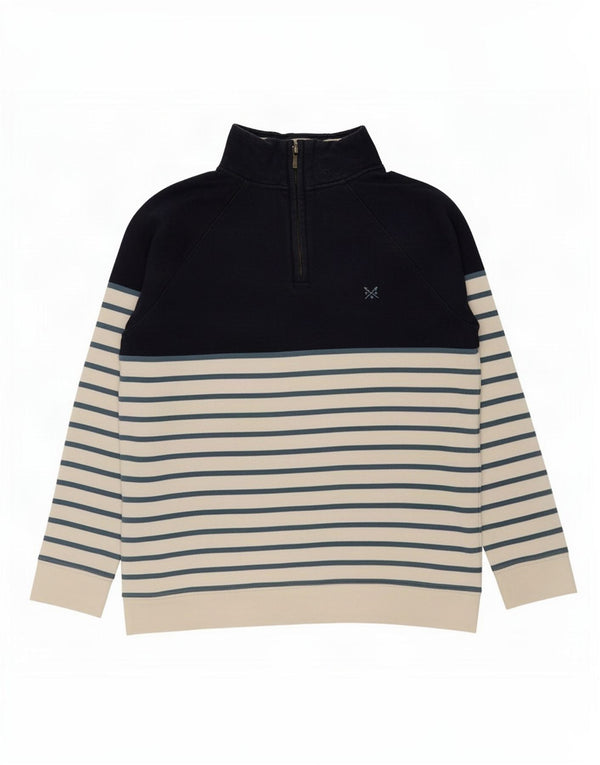 Crew Clothing Womens Zip Neck Sweatshirt Jumper UK 14 Large Blue Striped