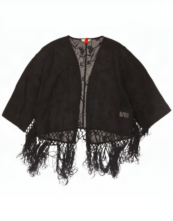 Falmer Womens Oversized See Through Cardigan Top UK 14 Medium Black Floral