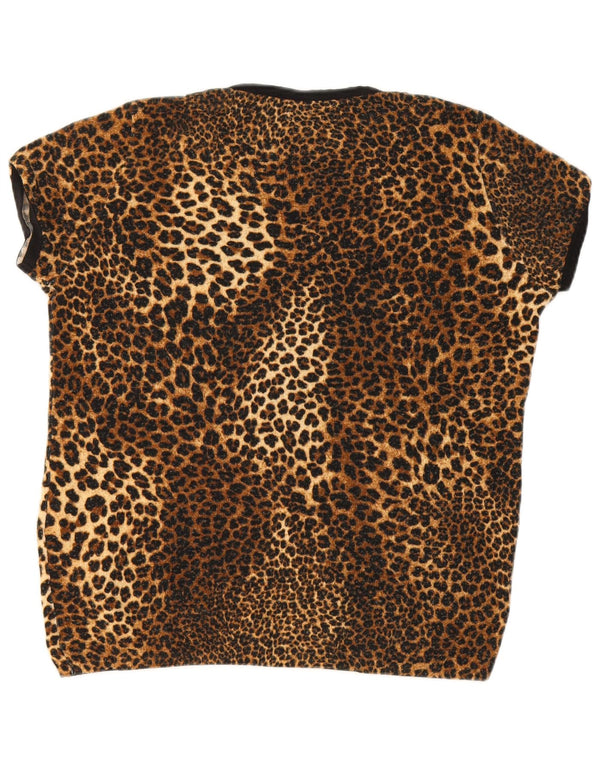 Zara T-Shirt Top UK 14 Stort brunt dyreprint Akryl