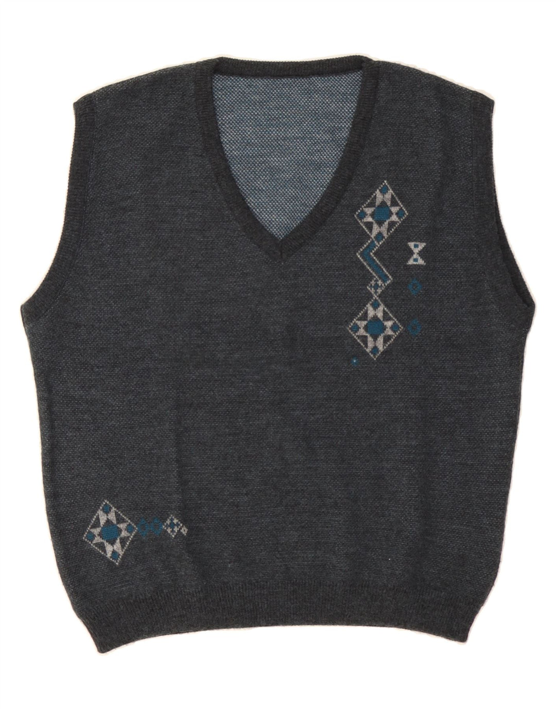 VINTAGE Mens Vest Tank Top Large Navy Blue Argyle/Diamond Vintage Vintage and Second-Hand Vintage from Messina Hembry 