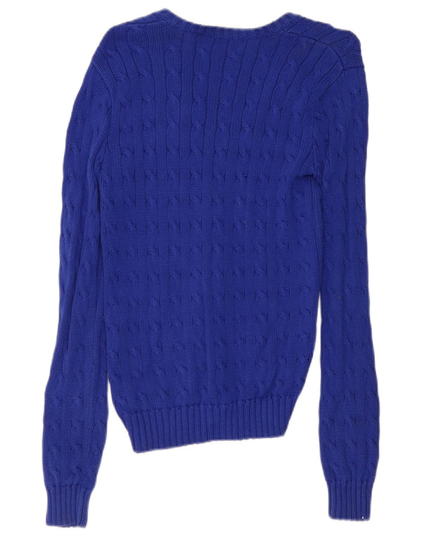 RALPH LAUREN Dame V-hals sweater UK 10 Lille blå bomuld