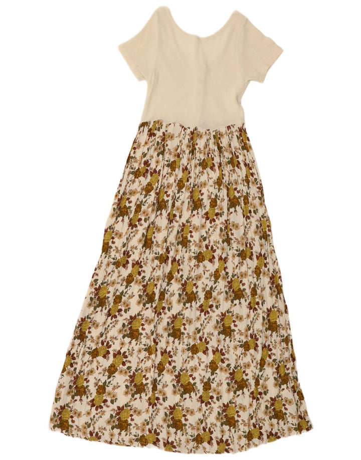 VINTAGE Dame Maxi Kjole UK 4 XS Off White Floral