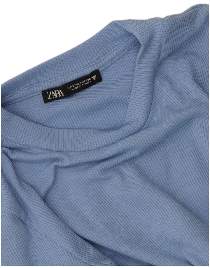 Zara Dame Crop Top Langærmet UK 8 Lille Blå