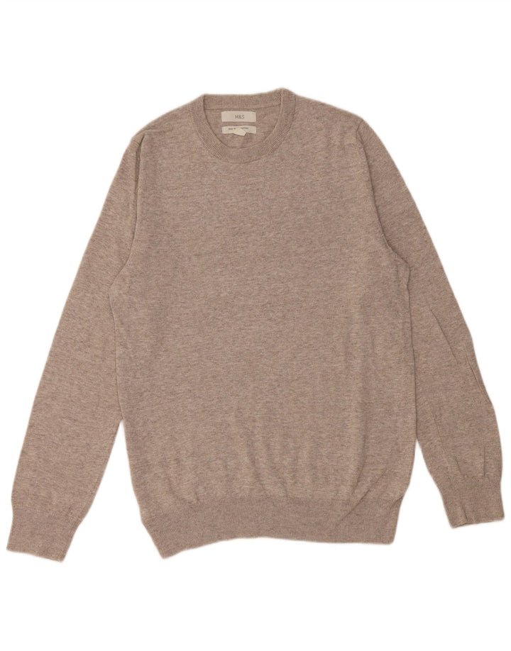 MARKS & SPENCER Mens Crew Neck Jumper Sweater Small Beige Cotton