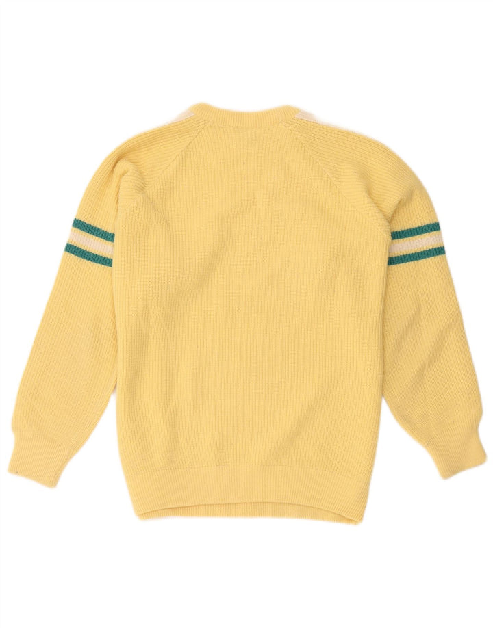 Vintage herre sweater med rund hals, stor gul farveblok