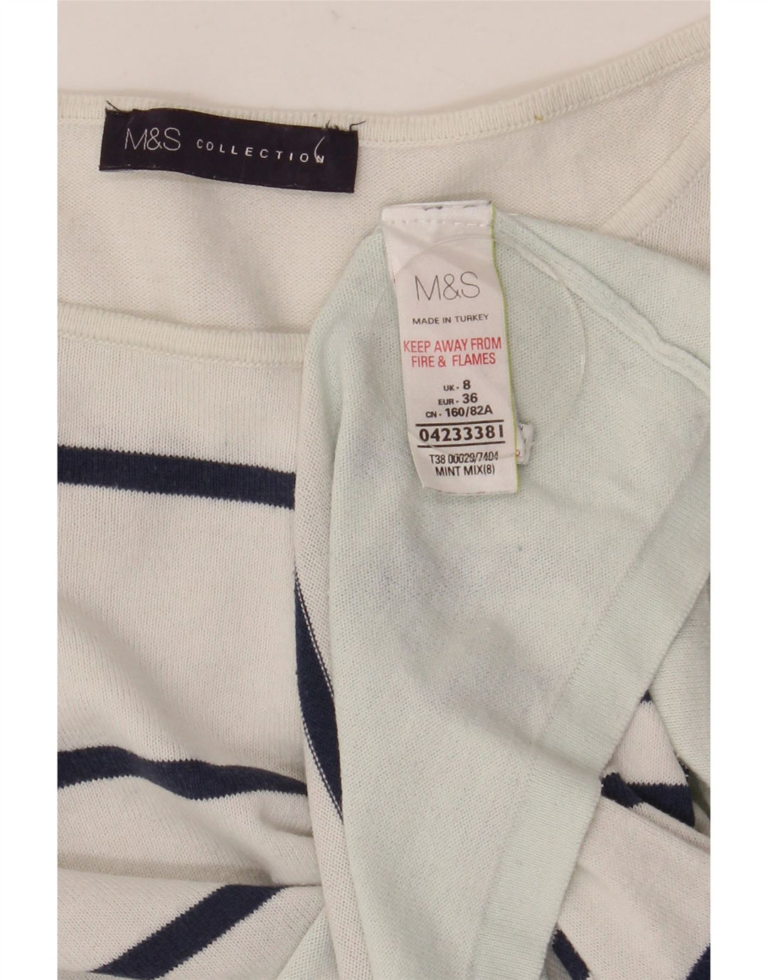 Marks & Spencer Dametop Langærmet UK 8 Lille hvidstribet bomuld