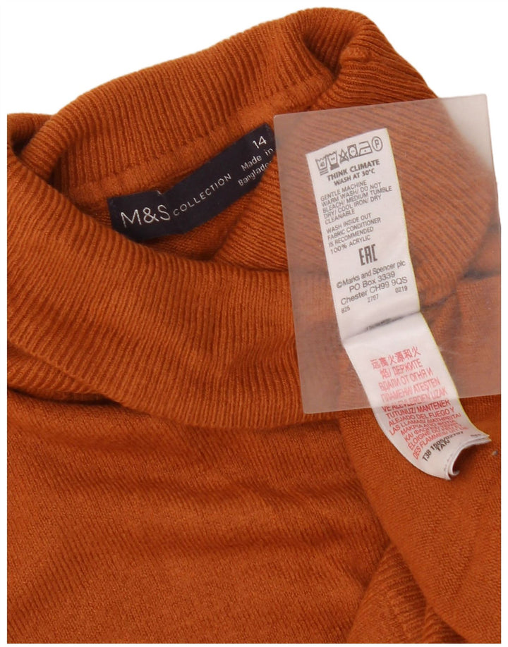 Marks & Spencer Dame Rullehals Sweater UK 14 Stor Brun Akryl