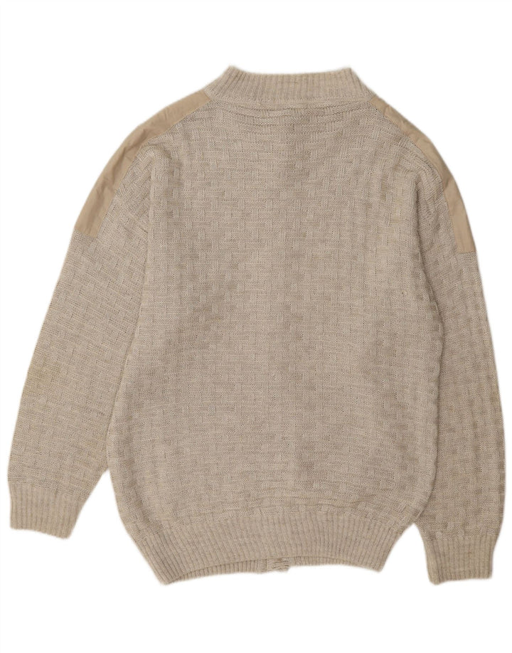 Vintage herre cardigan sweater IT 52 Stor beige geometrisk hør