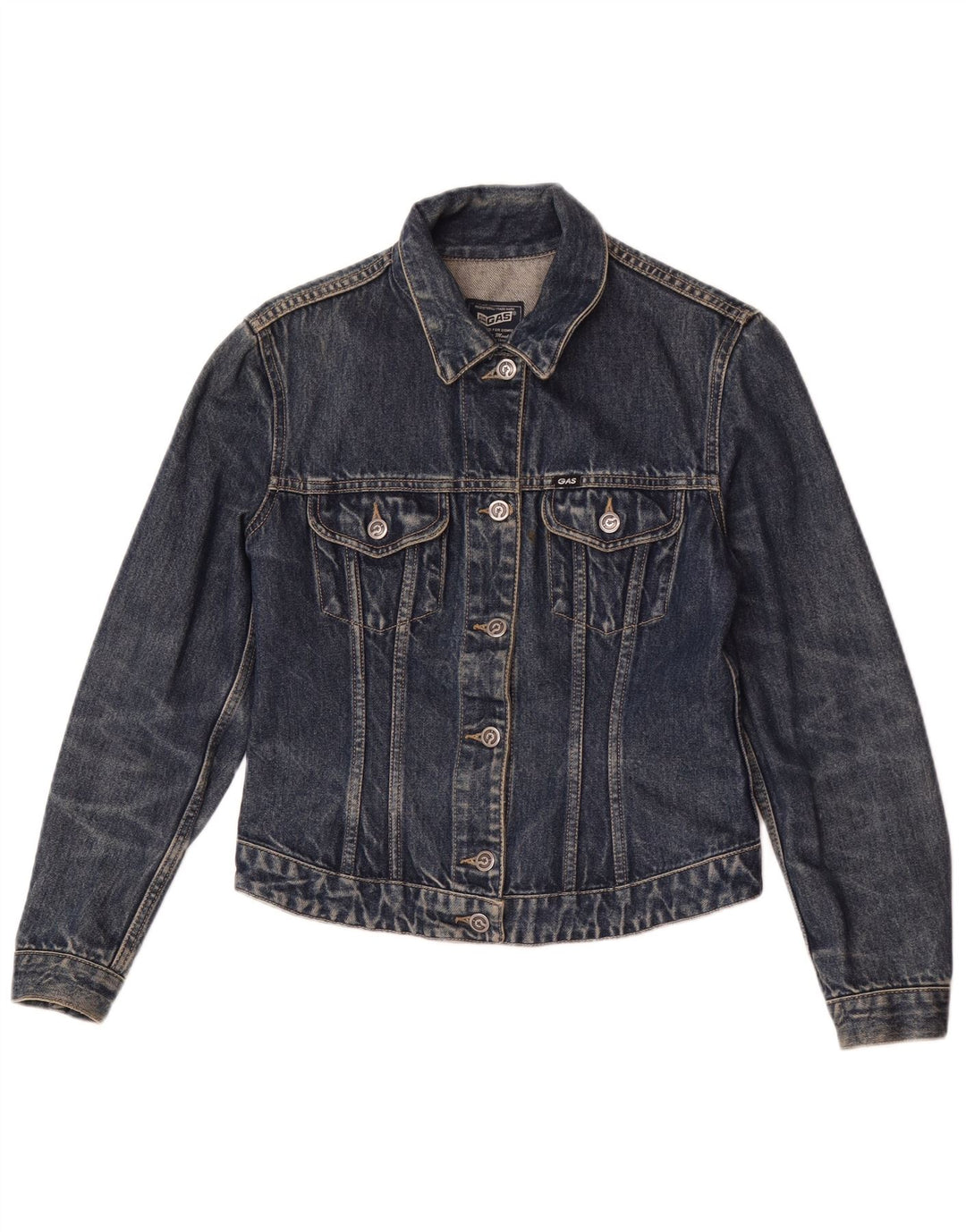 Gas Dame Crop Denim Jacket UK 12 Medium Blue Cotton