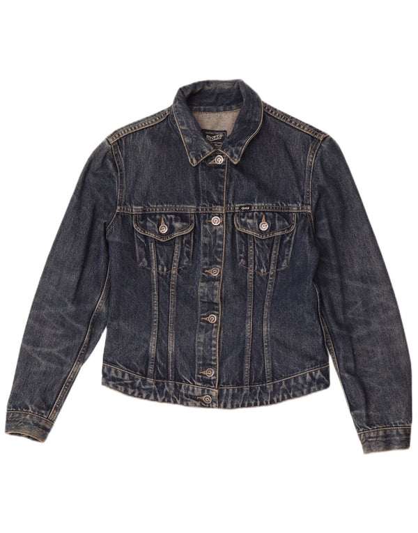 Gas Dame Crop Denim Jacket UK 12 Medium Blue Cotton