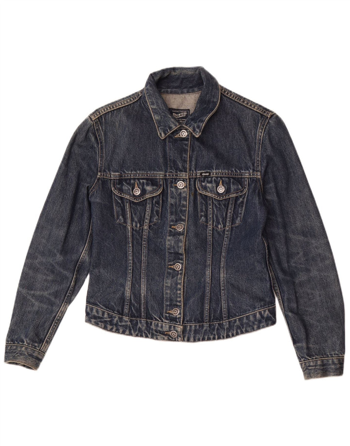 Gas Dame Crop Denim Jacket UK 12 Medium Blue Cotton