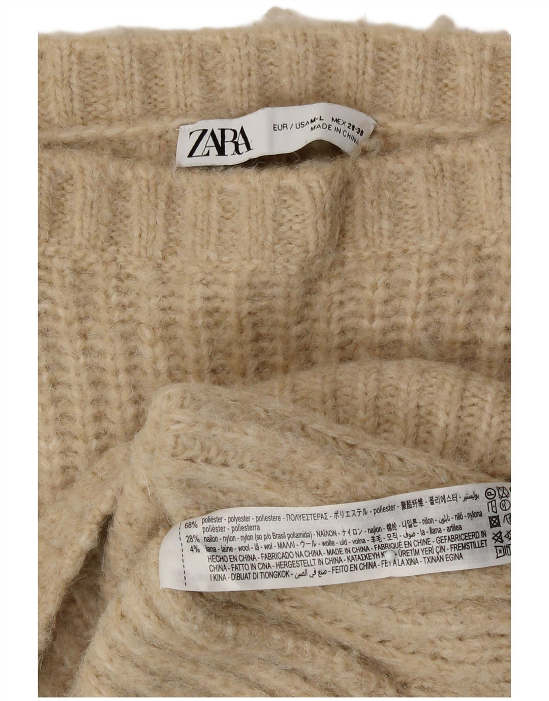 Zara Dame Oversized Boat Neck Jumper Sweater UK 14 Medium Beige Polyester