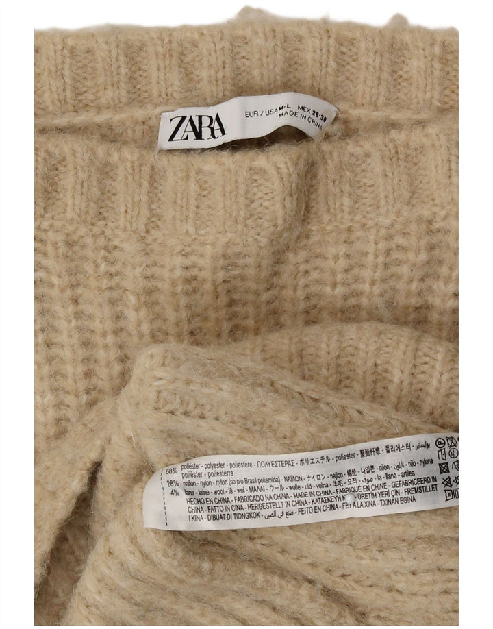 Zara Dame Oversized Boat Neck Jumper Sweater UK 14 Medium Beige Polyester