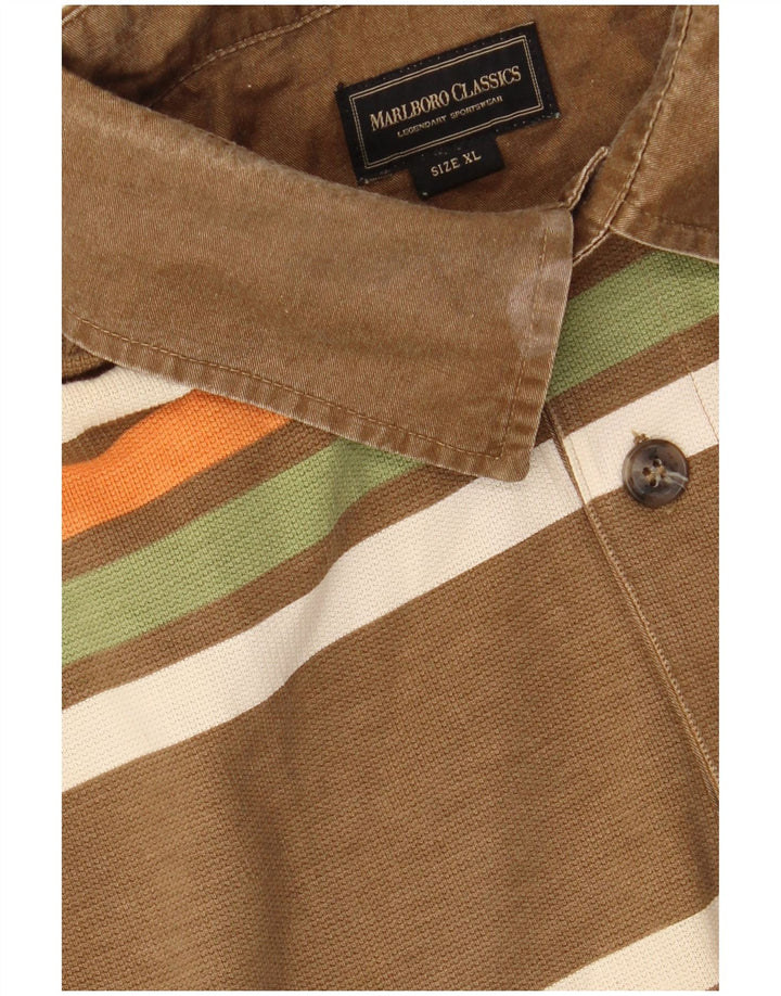 MARLBORO CLASSICS Poloskjorte til mænd XL Brunstribet bomuld