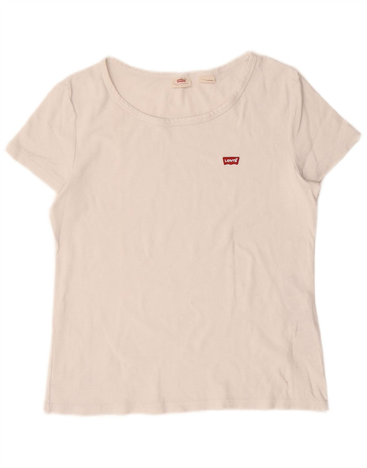 Levi's Dame T-Shirt Top UK 14 Stor Hvid Bomuld