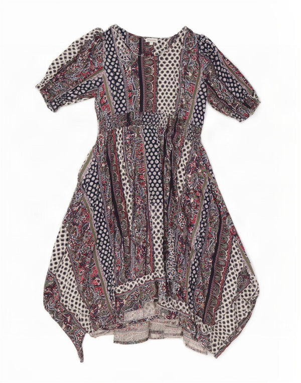 Monsoon Dame Asymmetrisk Kjole UK 14 Stor Flerfarvet Paisley Bomuld