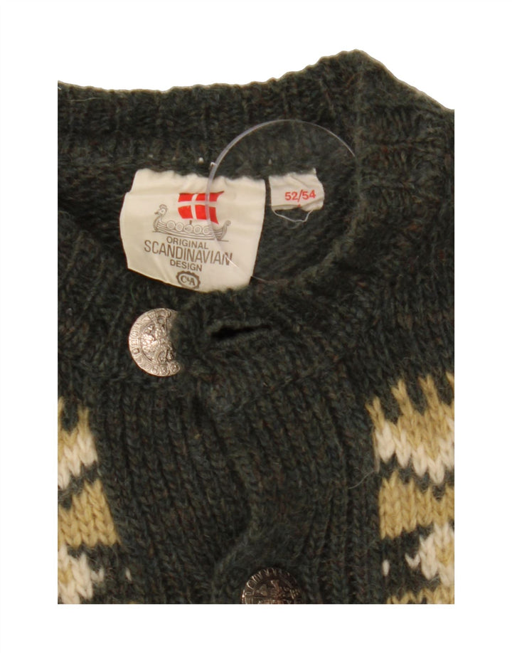 C&A Herre cardigan sweater IT 52/54 Large Khaki Fair Isle Wool