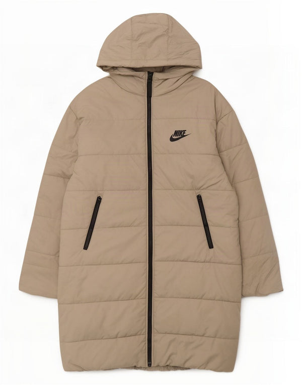 Nike Dame Oversized grafisk hættepolstret frakke UK 6 XS Beige