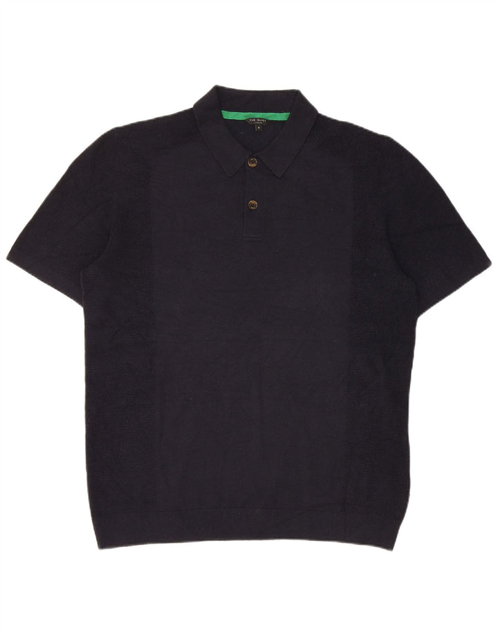 Ted Baker Herre Kortærmet Polo Neck Jumper Sweater Størrelse 4 Large Navy Blue