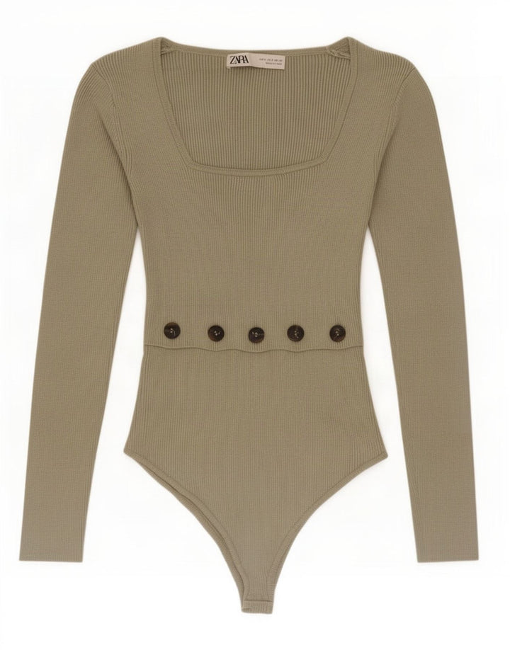 Zara Womens Bodysuit UK 8 Small Green Viscose