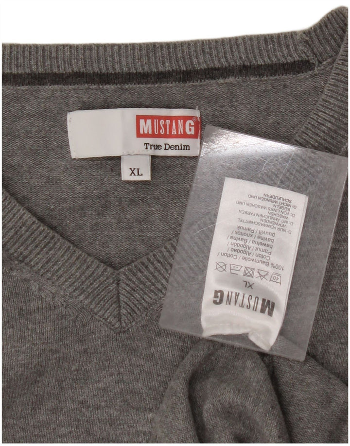 MUSTANG Dame V-hals sweater UK 18 XL Grå Bomuld