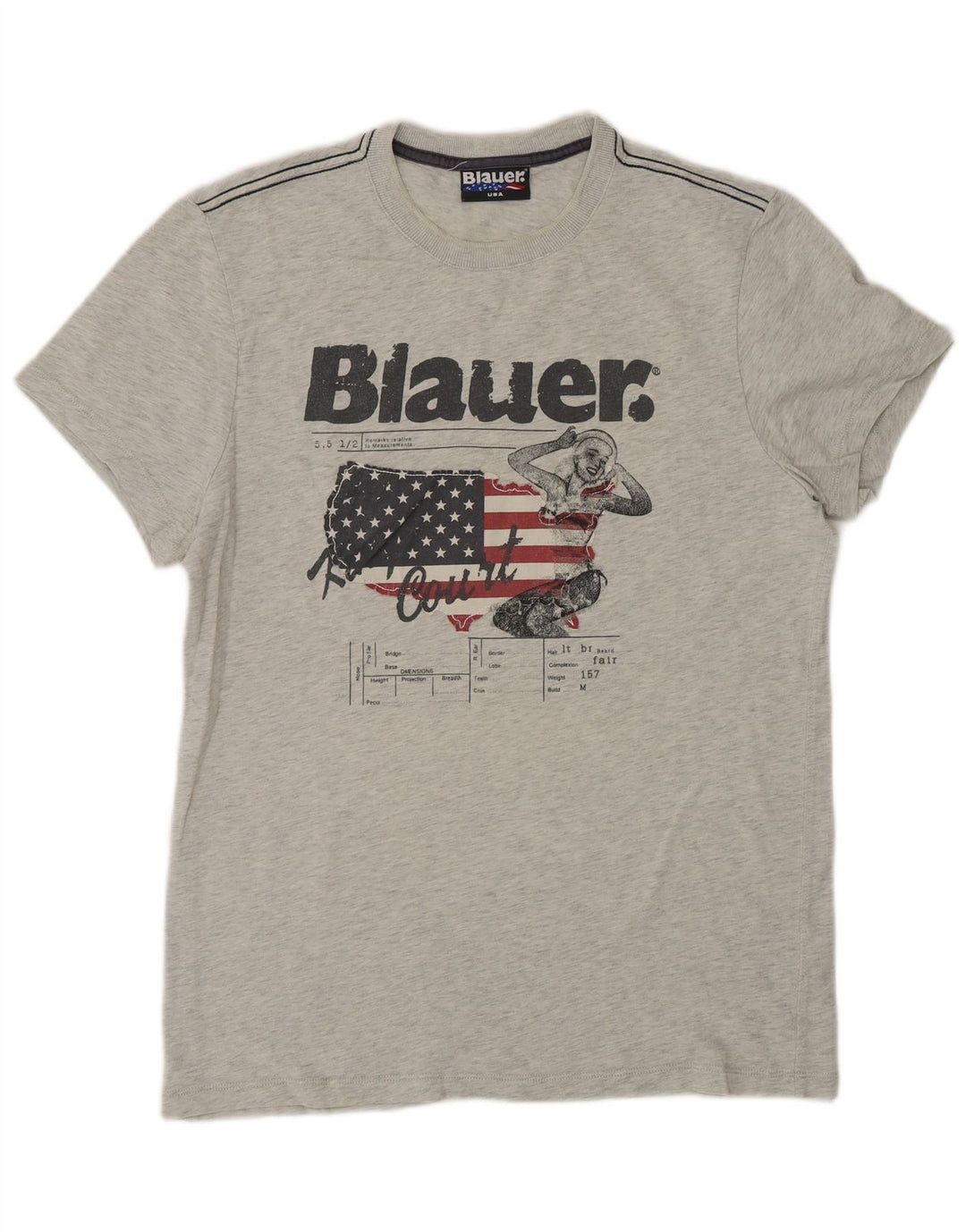 Blauer Herre grafisk T-shirt top mellemgrå bomuld