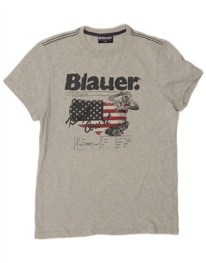 Blauer Herre grafisk T-shirt top mellemgrå bomuld