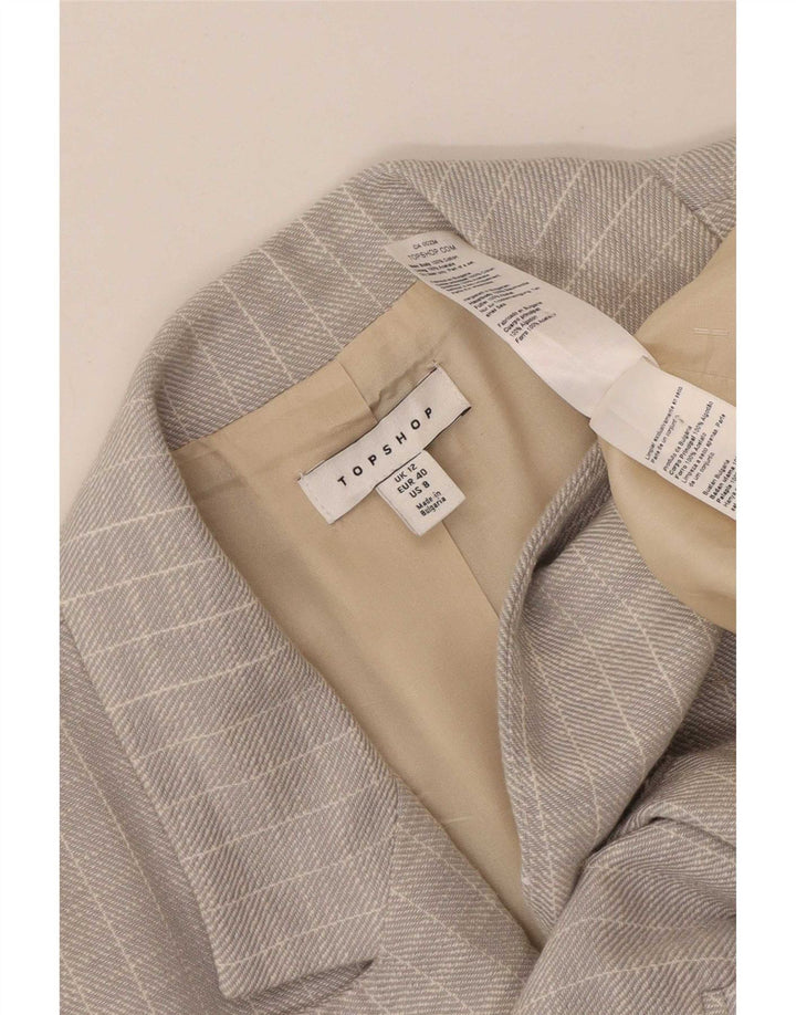 Topshop Dame Dobbeltradet Blazer Jacket UK 12 Medium Grå Stribet